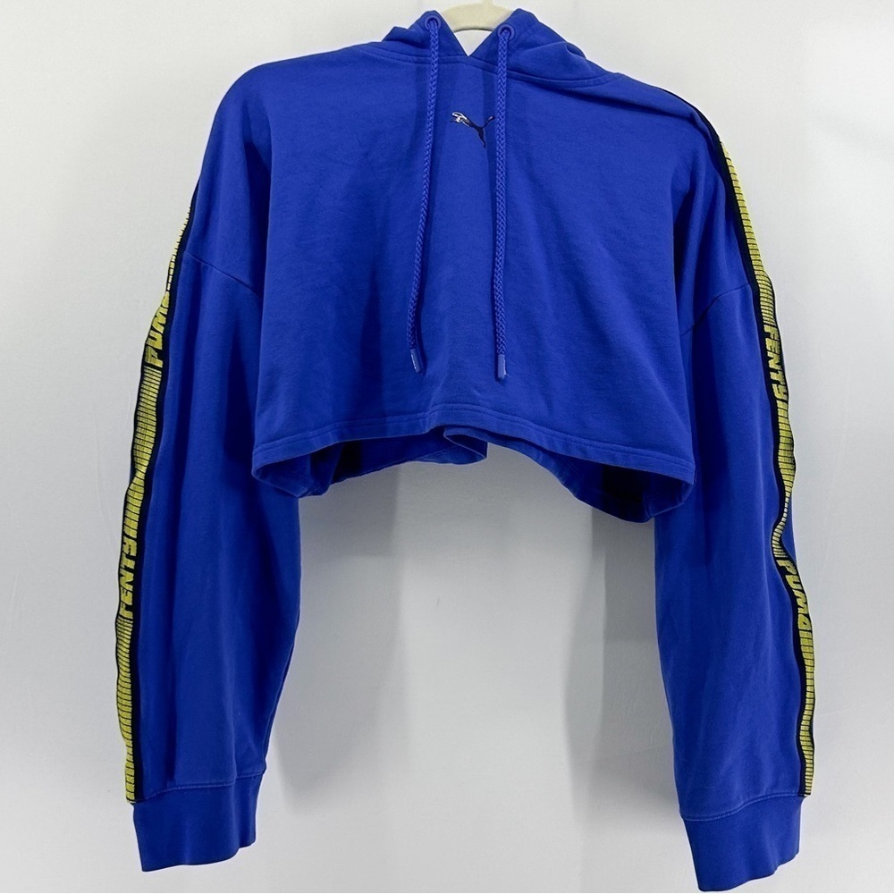 Puma x Fenty Rihanna Blue Cropped Hoodie Racer Stripes Small